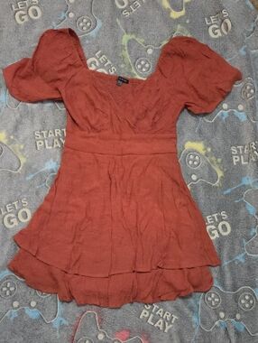 As U Wish Burnt Orange Puff Sleeve Mini Dress